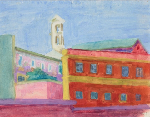 Zugor Sándor Itália-i táj 1948 akvarell papír  22.5x29cm másolat