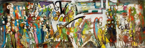 Hegyibeszéd olaj vászon 30x90 cm 1