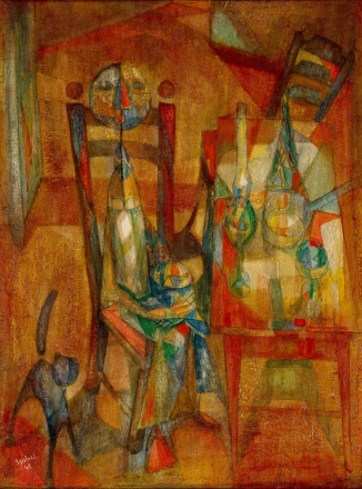 1946 Szóbel Géza Anya és gyermeke - Mother and child 1946 olaj, fatábla - oil on wood panel 73 x 54 cm