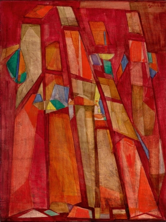 1951 Szóbel Géza Templomi kórus - Church choir 1951 olaj, fatábla - oil on wood panel 128x96cm