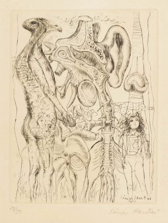 Simon HANTAI Surrealist  composition , 1953 Drypoint on paper  numbered 13:50 18 x 24 cm 