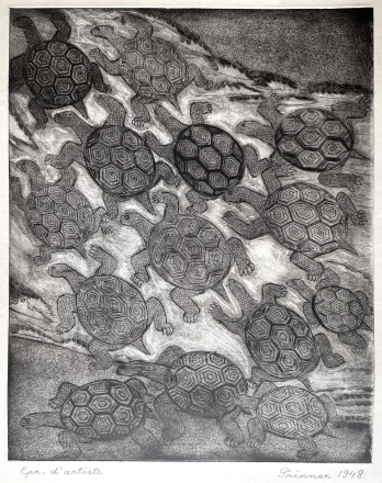 Anton Prinner Turtles 1948 Le livre des Morts des Anciens Egyptiens etching 43x30,5 cm