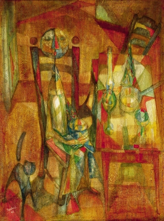 Szóbel Géza MOTHER AND CHILD · ANYA ÉS GYERMEKE · 1946 oil on woodpanel olaj,fatábla 73×54cm 
