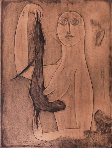 Woman with an otter, c.1940
