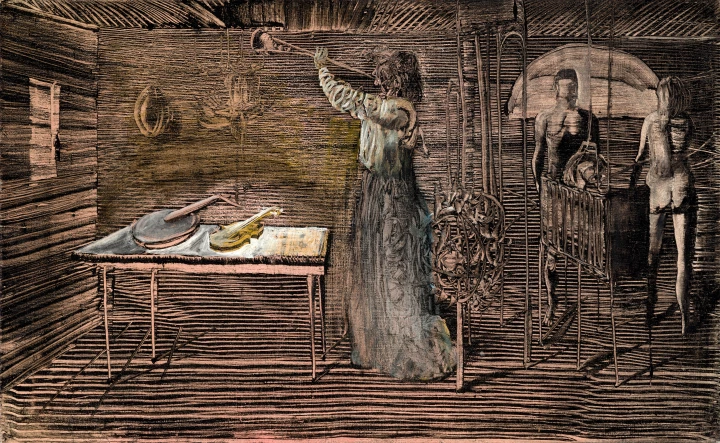 Hangszerkészítők, 1950-es évek vége 45,5x73 cm Olaj, vászon