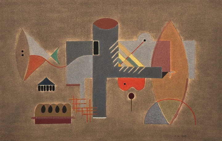 Henri Nouveau Surreal compositin 1949 gouache,and black ink on paper 29.5x45 cm