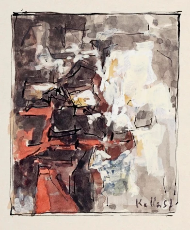 Paul KALLOS Composition, 1957 pen, black ink and gouache on paper 8 x 6.5  cm PROVENANCE Collection of painter Georges Feher