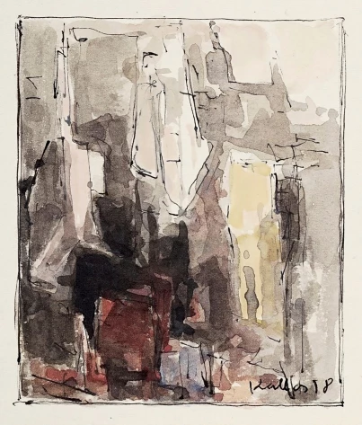 Paul KALLOS Composition, 1958 pen, black ink and gouache on paper 8.5 x 7   cm PROVENANCE Collection of painter Georges Feher