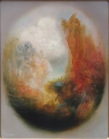 Csáki Róbert Új világ III.2025 olaj fatábla 49 x 38,5 cm