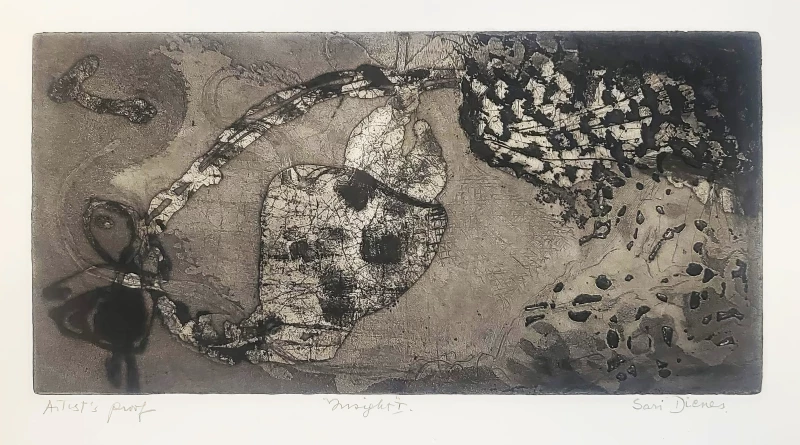 Dienes Sári Insight I. Etching _Artist's proof_ 17,5 x 35 cm (size of plate) 33,5 x 45 cm (size of leaf) printed by the artist at Atelier 17, New York